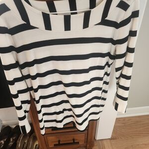Talbots Black and White Striped Long Sleeve Top